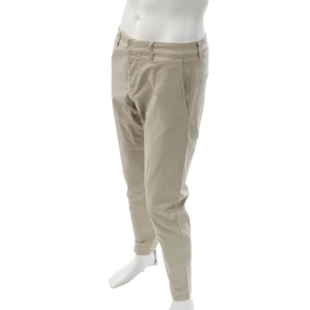 AMI Mens Chino Pants Beige Herringbone Button 98% Cotton Size S